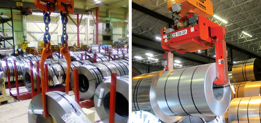 coil grabs, coil lifter, steel coil grabber, telescoping coil lifters