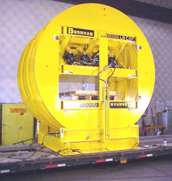 load inverters, material handling inverters, barrel inverter with hydraulic clamping, sometimes called a flipper or flopper or turner